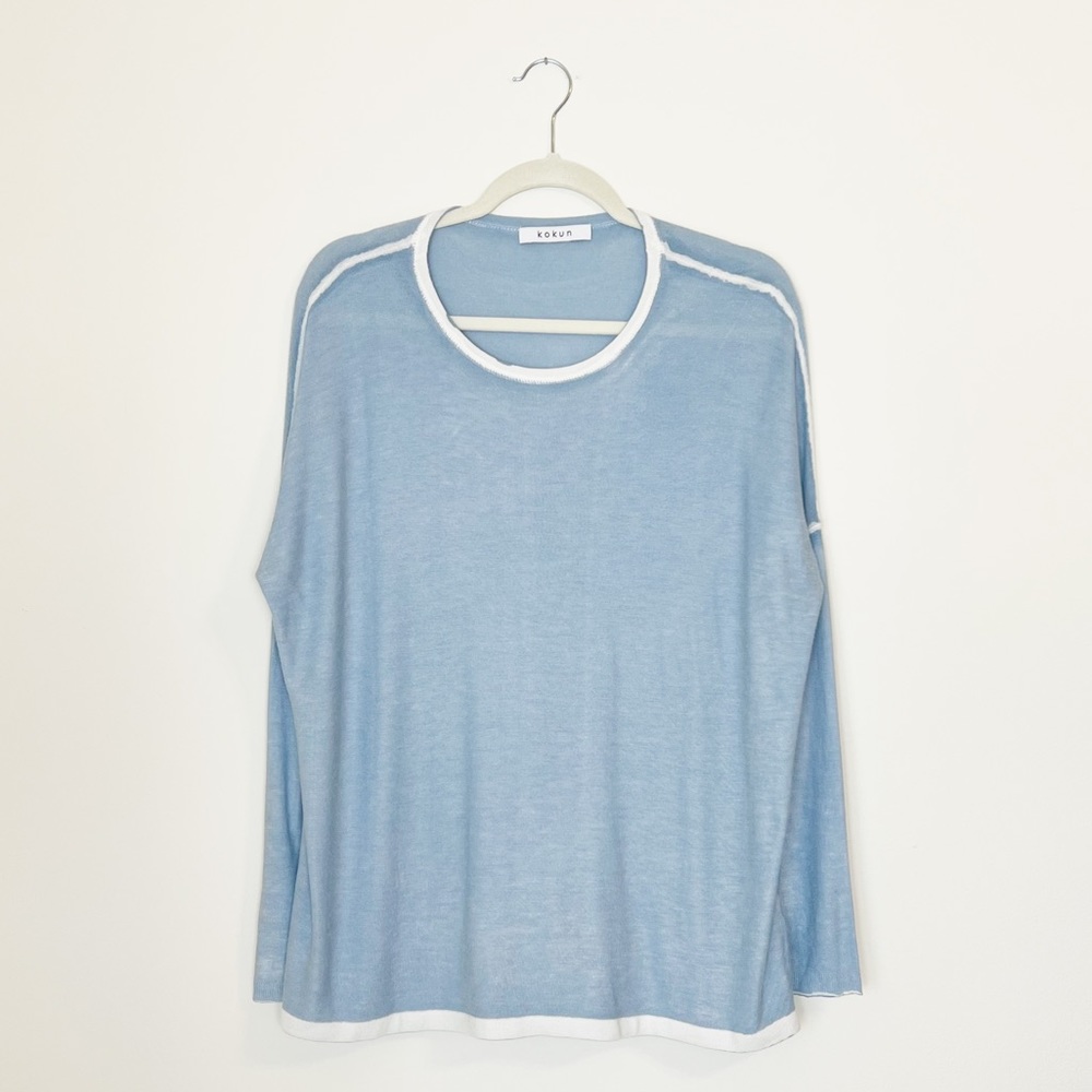 Kokun Cashmere Bamboo Overdye Boxy Crew Relaxed Sweater Lightweight Pullover M/L - Picture 2 of 6